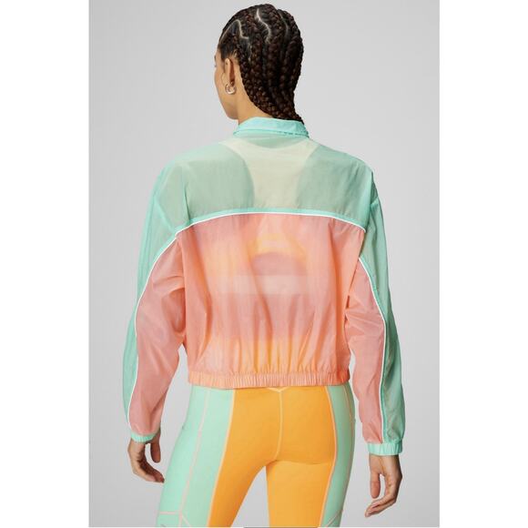 Fabletics Sport Payton Woven Jacket Large Peach Kiss Ombre Full Zip Pockets - Picture 2 of 13